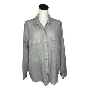 Gap Boyfriend Shirt Grey & White Microcheck Button-Down Shirt size XL